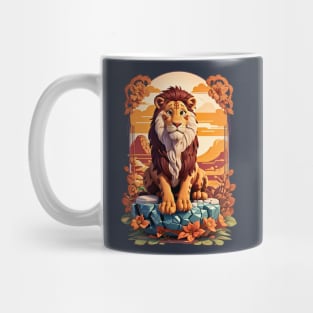 Lion sitting on a rock at sunset Disney 3D art floral design Mug